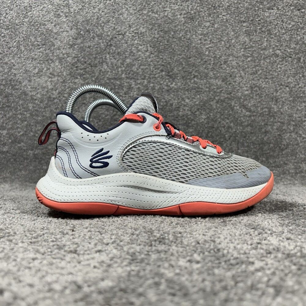 Under Armour Curry GS 3Z6 Youth Size 4Y Gray Orange Basketball Shoes Used